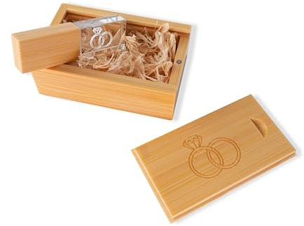 CLÉ USB 64 Go Bois et Cristal - USB 3.0 Haute Vitesse - Clé Personnalisée Mariage - Photographe - Vidéaste - Mémoire Pro - Stockage Élégant - Pendrive Communion - Cadeau Original