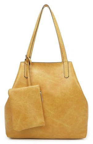 OBC Damen XXL Tasche Set 3in1 Shopper Handtasche Crossbody Hobo Bag Schultertasche Umhängetasche Cross-Over DIN-A4 Damentasche Reisetasche Beuteltasche Leder Optik Gelb