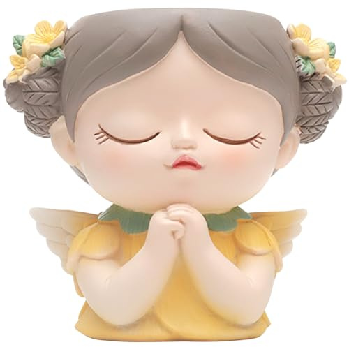 Plantador De Cara Fairy Girl Macetas para Plantas Pots De JardíN Impermeable De Resina Cabeza con Orificio De Drenaje PequeñO Linda NiñA Cara De Cara Suculenta Cactus Pensamiento De Cactus