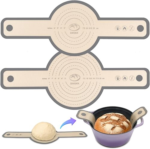 SWSKR Silicone Bread Sling for Dutch Oven, 2 Pcs Non-Stick & no objectional odor Bread Baking Mat Set, antislip Reusable Bread Sling with Long Handle to Transfer Sourdough, large, Gray