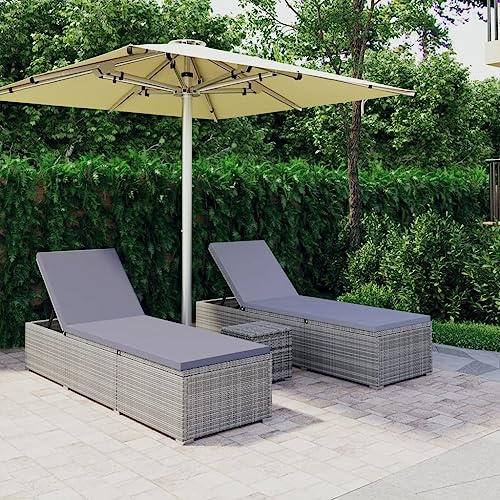 CKioict Ergonomische Relaxsessel Relaxliege Liegestuhl Liegestuhl Balkon 3-TLG. Garten-Sonnenliegen mit Teetisch Poly Rattan GrauFür Terrassen, Balkone, am Pool