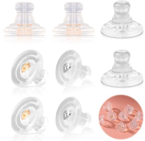 8 uds Respaldos de Pendientes de Silicona, para Aretes y Orejas Caídas Suaves Cómodos Levantadores de Aretes Bloqueo Respaldos para Aretes Seguros Reemplazos para Adultos y Niños (Oro+Plata)