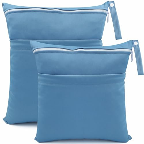 CHEESANHERR Nasstaschen Windeltasche, 2 Stück Wetbag Organiser Kindergarten, Stoffwindeln Wickeltasche Groß Nasssack Nassbeutel Naßtasche Wiederverwendbare wasserdichte für Baby (Blau)