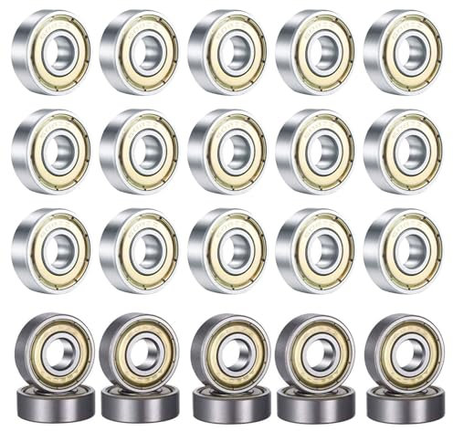 KARELLS 20 Stck 608 ZZ Metall Double Shielded Miniatur Rillenkugellager, Skateboard Kugellager, Inliner Kugellager 8mm x 22mm x 7mm fr Skateboards, Roller, Inline Skates