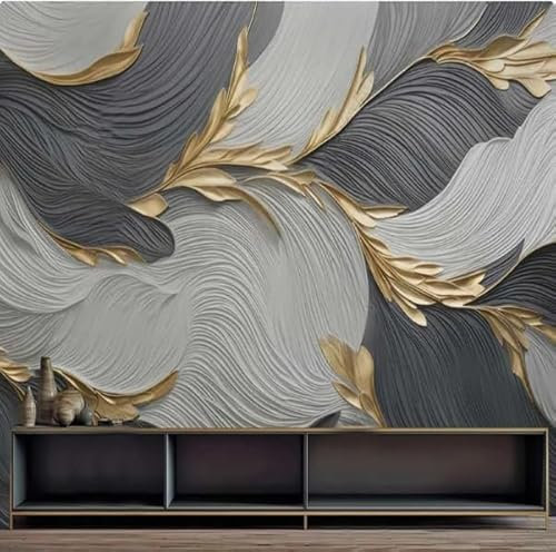 Tzxztt Geometrisches Muster Mit Goldenen Federn Moderne 3D Tapete Geprägte Seide Neutrale Töne Material Ideal Für Wohnzimmer Schlafzimmer-300cm×210cm