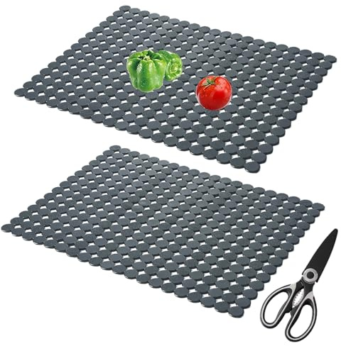 Spülbeckeneinlage, 2 Stück Spülbeckenmatte, 30 x 40 cm Spülmatte, PET Zuschneidbar Spülbeckeneinlage, Abtropfmatte, Blanco Spüle Zubehör, Mit Schere, Für Keramik/Edelstahl Spülen (Grau)