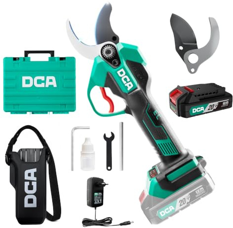 DCA 20V Brushless Cordless Electric Pruning Shears, 35mm with 2.0Ah Battery | Lightweight Electric Secateurs for Weak Hands, Thick Branches, Orchards, Vineyards & Backyards; SK5 Blade & Charger Included