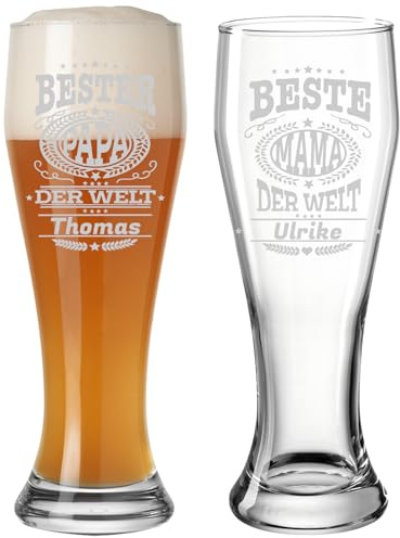 LUXENTU Weizenglas mit Gravur, Mutter-/Vatertag, 0,5 l, 1 Stück | Personalisiertes Kristall- & Hefeweizenglas für Mama & Papa, offizielle Eichung, spülmaschinenfest
