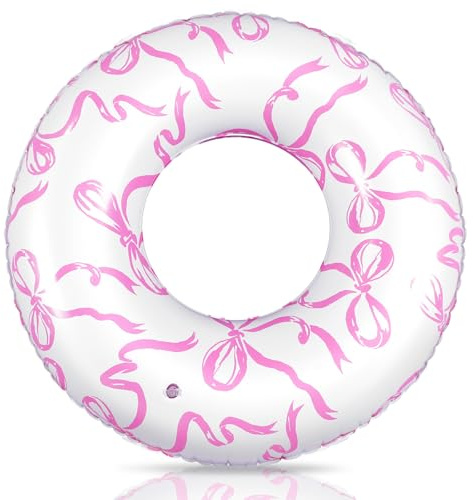 Hollowfly 1 Pcs 31.5'' Pink Bow Inflatable Pool Floats Plaything Pool Swim Tubes Rings Cute Coquette Inflation Swimming Ring Party Floaties for Summer Beach Preppy Party Supplies