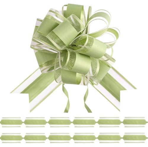 jijAcraft Salbeigrün Große Geschenkschleife 15cm: 12 Stück Schleife Geschenk für Geschenkverpackung, Matt Ziehschleifen mit Band, Schneegarn Dekoschleife für Hochzeit, Geburtstag, Auto Dekor