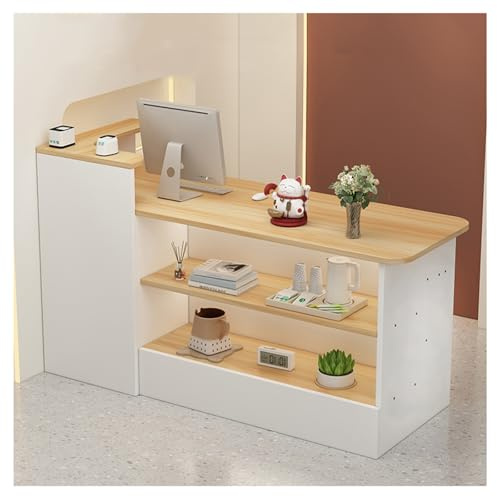 ZXCASDF Bureau D’Accueil,comptoir de réception avec tiroirs,Comptoir Caisse Comptoir Accueil,Comptoir de Réception,Comptoir De Bureau,Petit comptoir de réception Moderne(A-Light Walnut,160cm/63in)