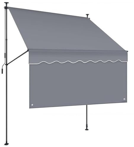 GAOCUNBING Adjustable Garden Awning, Free Standing Awning, Sun Shade Shelter Canopy with Hand Crank, No Drilling Folding Awning for Patio Gazebo Garden Grey,300 * 120cm