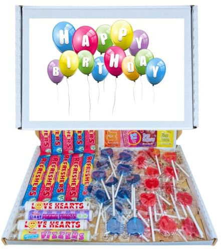 Birthday Sweet Box Gift Hamper |Sweet Box With 55 Classic Sweets | Nostalgic Candy Hamper with Love Hearts, Refreshers, Fizzers, Parma Violets & Fruity Lollipops | Gift for Him & Her