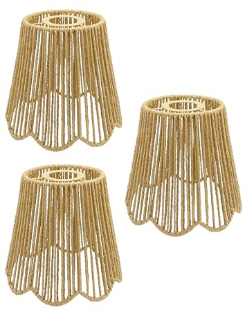 3x Boho Rattan Lampenschirm Hängelampe Klein E27 Lampenschirme für Tischlampe Stehlampe Deckenleuchte Spiegelleuchten Korblampe Papierlampenschirm Papier Ersatzschirm Hängend Korb Laterne