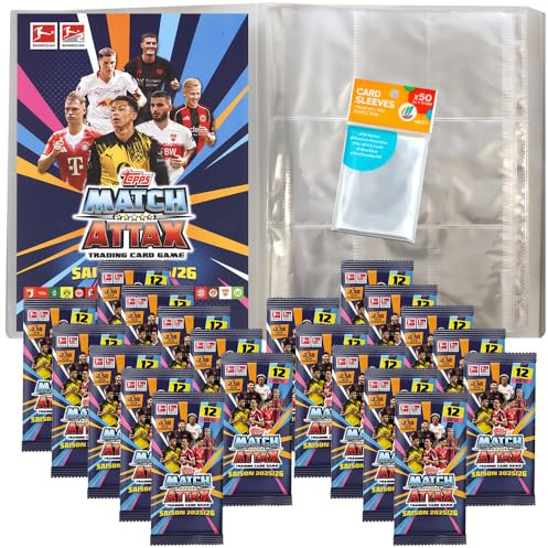 Bundle mit Topps Match Attax Bundesliga 2025/26-1 Leere Sammelmappe + 20 Booster + Exklusive Collect-it Hüllen