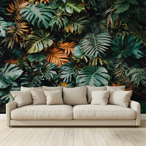 MKBKLI Papel pintado fotográfico con hojas de la selva – Diseño para paredes de habitación – Fotomurales de tela no tejida – 300 cm (L) x 210 cm (A)