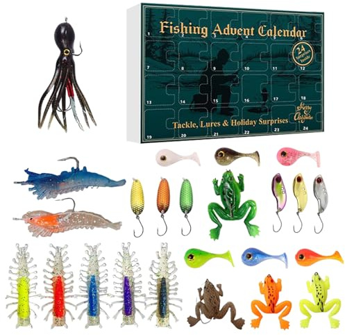 Holdes Adventskalender för fiske 2025 | 2025 julfiskeutrustning | Juladventskalender med beten | För saltvatten flod öring bar födelsedag