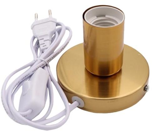 Vintage E27 Tischlampenfuß, E27 Fassung, Vintage Tischleuchte mit 1,8m Kabel, Nachttischlampe mit Kabelschalter, Max. 100 Watt (Gold, exkl. Leuchtmittel)