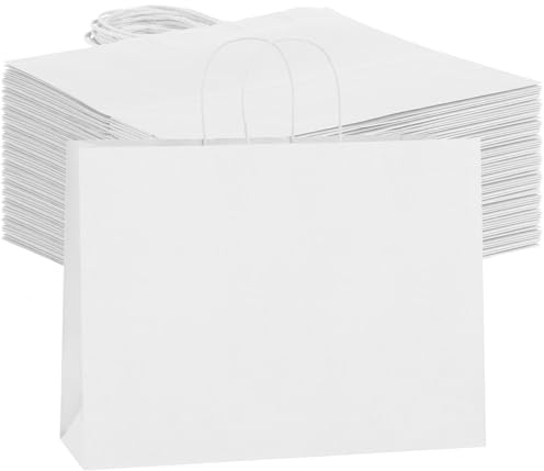 50 Stück Geschenkbeutel mit Griffen, 40x15x30cm, Weiße kraftpapiertüten | Kleines Unternehmen Bulk, Geburtstagsfeier, hochzeiten, Einkaufstüten