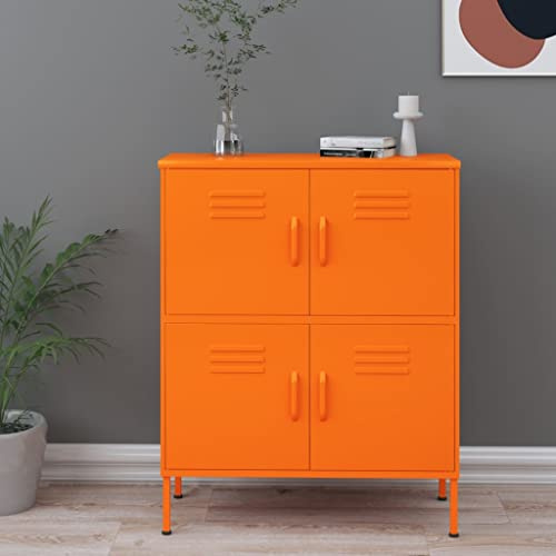 Owoxanthellate Owox Stahlschrank Orange 80x35x101,5 cm, Metall Lagerschrank 4 Türen 2 höhenverstellbare Regalböden, Keller Büro Flur Garten