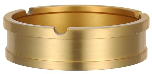 TOYANDONA Cenicero de Latón Dorado Acabado Cepillado Cenicero Vintage Redondo para Decoración de Mesa y Exterior Compacto para Hogar Oficina y Jardín