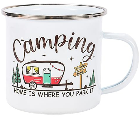 Emaille Tasse Home Is Where You Park It, Weiß