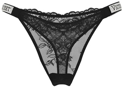 Victoria's Secret Very Sexy Lace Shine Strap Thong, Black Lace, M