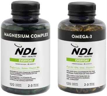 NDL Pro-Health Magnesio completo + Omega 3 | Integratore per il funzionamento del sistema nervoso e per la Salute di Cuore, Cervello, Vista e Articolazioni | By Rafa Nadal