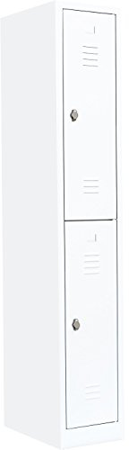 Lüllmann 2 Fächer Spind Schließfachschrank weiß 180x31,5x50cm (HxBxT) | komplett montiert, Wertfachschrank, Fächerschrank, Umkleideschrank, 520217