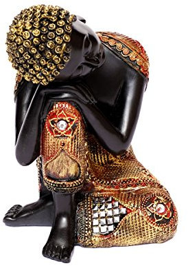 Brillibrum Design Thai Buddha - Statuetta decorativa in poliresina, 16 cm, colore: Nero/Oro