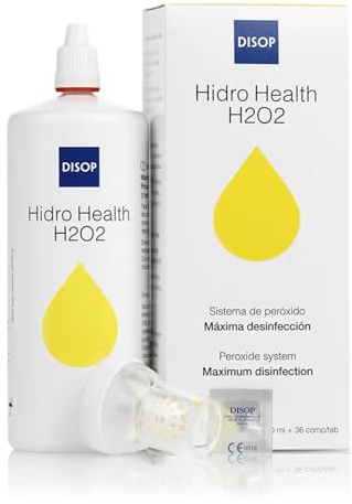 Disop Hidro Health H2O2 - Peróxido para Lentillas, Limpieza y Desinfección en 1 Hora, Sin Conservantes, Incluye 36 Comprimidos, Compatible con Todo Tipo de Lentes, 360 ml