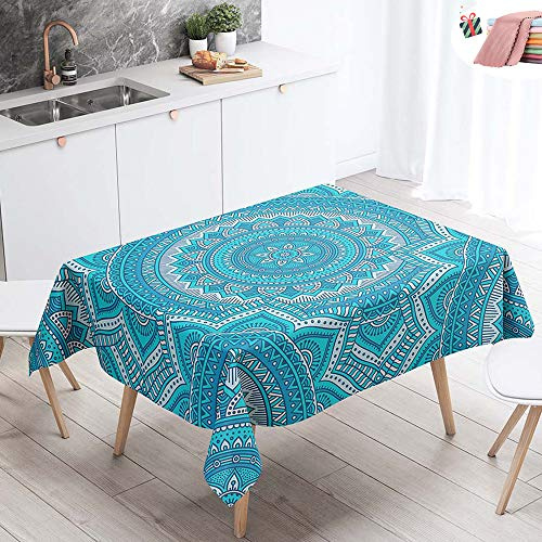 Morbuy Tischdecke Abwaschbar für Speisetisch, Wasserabweisend Abwischbar Lotuseffekt Quadrat Küchentischabdeckung Böhmen Drucken Tischtuch Pflegeleicht (140x220cm,Dunkles Türkis)