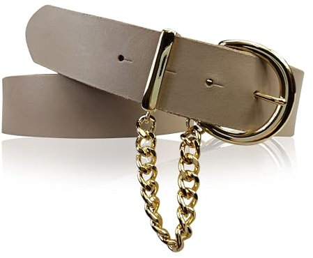 FRONHOFER Gürtel Damen 4 cm mit goldener Kette und Schnalle echt Leder plastikfrei, 18692, Größe:Körperumfang 95 cm/Gesamtlänge 110 cm, Farbe:Taupe