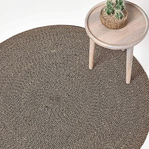 Homescapes runder Teppich, handgeflochtener Baumwollteppich 200 cm im Vintage-Stil, leinen und schwarz, Flachgewebe-Teppich für Wohnzimmer, Schlafzimmer, Küche oder Flur
