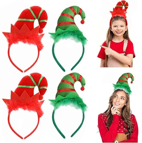 FOMIYES 4 Stück Weihnachts-Elfen-Haarbänder Weihnachts-Elfen-Hut-Stirnbänder Weihnachts-Elf-Haarreifen für Weihnachten, Urlaub, Party, Gastgeschenke, Cosplay