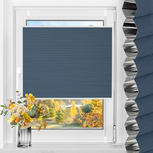 TFSKY Wabenplissee Plissee ohne Bohren Verdunkelung Klemmfix Zweifarbigz Weiß-Blau B55 x H120 cm Plissees Thermo Doppelplissee Verdunkelnd Verdunklungsplissee Sonnen- & Schallschutz für Fenster