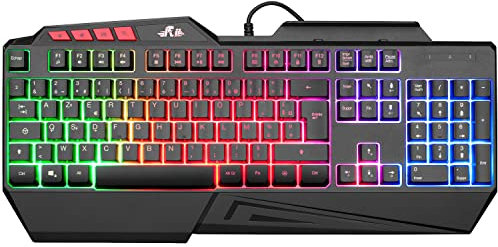 Rii Clavier Gamer Semi-Mécanique USB Filaire, 19 Touches Anti-Ghosting avec rétroéclairage LED, Multimédia, Silencieux, Clavier Gaming Membrane AZERTY Etanche pour Ordinateur Windows/IOS/Xbox/PS4/PS5