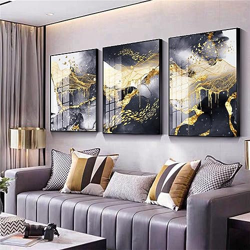 RAILONCH 3er Premium Design-Poster Set Golden Poster & Kunstdrucke Ohne Bilderrahmen Moderne Wandbilder Print Bilder für Wohnzimmer & Schlafzimmer (40x50cm)