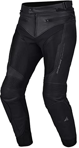 SHIMA PISTON Pantalones moto hombre - Pantalones de verano de cuero y malla con paneles elásticos, protecciones CE en caderas y rodillas (56, Negro)