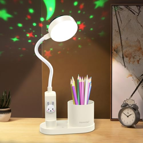 LED Kinder Schreibtischlampe mit Automatischem Farbwechsel & Stifthalter | 2000mAh Kawaii Dimmbare Tischlampe für Jungen/Mädchen, Wiederaufladbare Leselampe für Schlafzimmer Schlafsaal Studie Lesen