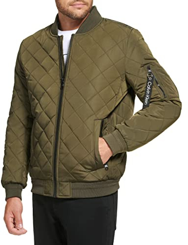 Calvin Klein mens OUTERWEAR BOMBER, OLIVINE, Large