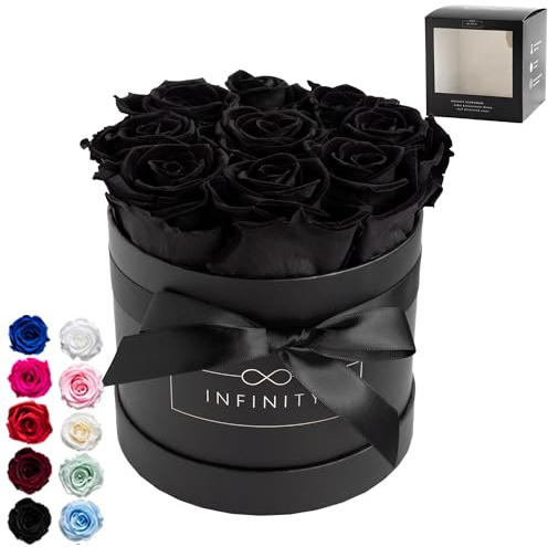 Infinity Flowerbox Medium - 9 echte Premiumrosen in Schwarz - 3 Jahre haltbar ohne gießen