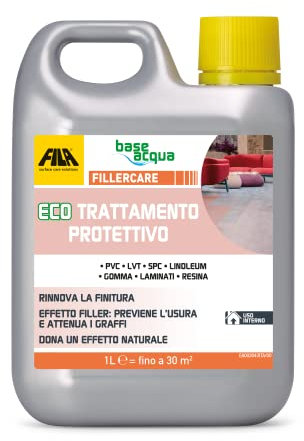 FILA Surface Care Solutions, FILLERCARE, Eco Trattamento Protettivo per Pavimento Laminato, Pavimenti in PVC e Materiali Plastici, Rinnova Il Materiale, ne Allunga la Vita e Attenua i Graffi, 1L