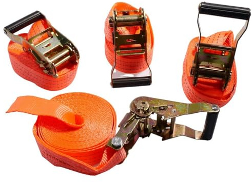 2EXTREME Spanngurt Set mit Ratsche 4x orange 6m 38mm 2t 2000daN Zurrgurt | Einteiliger Zurrgurt, Gurtband aus Polyester, verzinkte Metallratsche; für Ladungssicherung im Transport, für Hobby und Profi