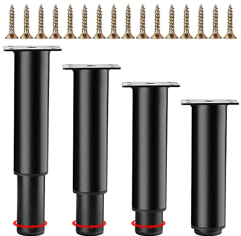 4 Stück Möbelfüße Metall Verstellbare Möbelfüße Schwarz 12cm Möbelfüsse DIY Möbel Füße,höhenverstellbar 0-70mm Möbelbeine für Schrank, Sofa,TV-Schränke,Nachttisch,Badezimmerschrank und andere