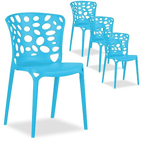 Homestyle4u 2457, Gartenstühle stapelbar 4er Set Blau Modern Kunststoff Outdoor Stuhl Balkonstuhl