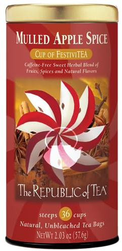 The Republic of Tea Mulled Apple Spice Tisane épicée avec pomme, cannelle et épices hivernales, 36 sachets de thé, mélange apaisant pour la saison froide