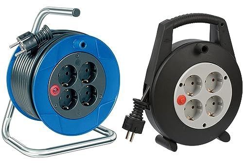 Brennenstuhl Garant Kompakt Kabeltrommel/Indoor-Kabeltrommel mit 4 Steckdosen & Vario Line Kabelbox 4-fach/Mini-Kabeltrommel (Indoor-Kabeltrommel für Haushalt, 5m Kabel, Made in Germany) schwarz/grau