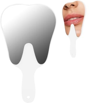 Tragbare Zahnförmiger Spiegel mit Griff, Niedlicher Handspiegel, Make Up Travel Mirror Rasierspiegel für Dekorationen in der Zahnarztpraxis, Oral Clinic, Barber Friseursalon(Weiß)