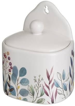 Saliera con coperchio in ceramica stoneware bianco e blu da 500 ml